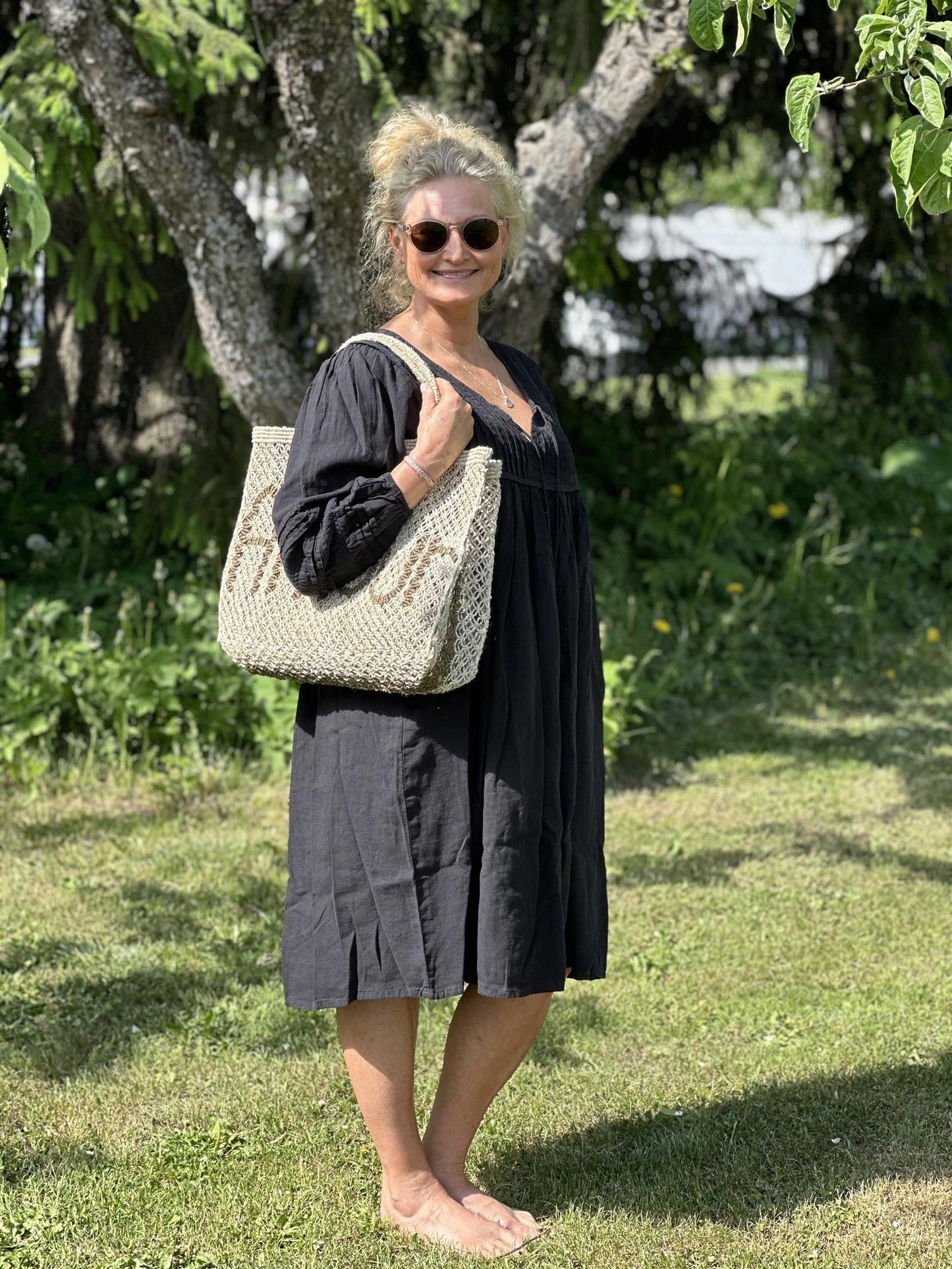 Grenadines smekkekjole 100% lin vasket sort