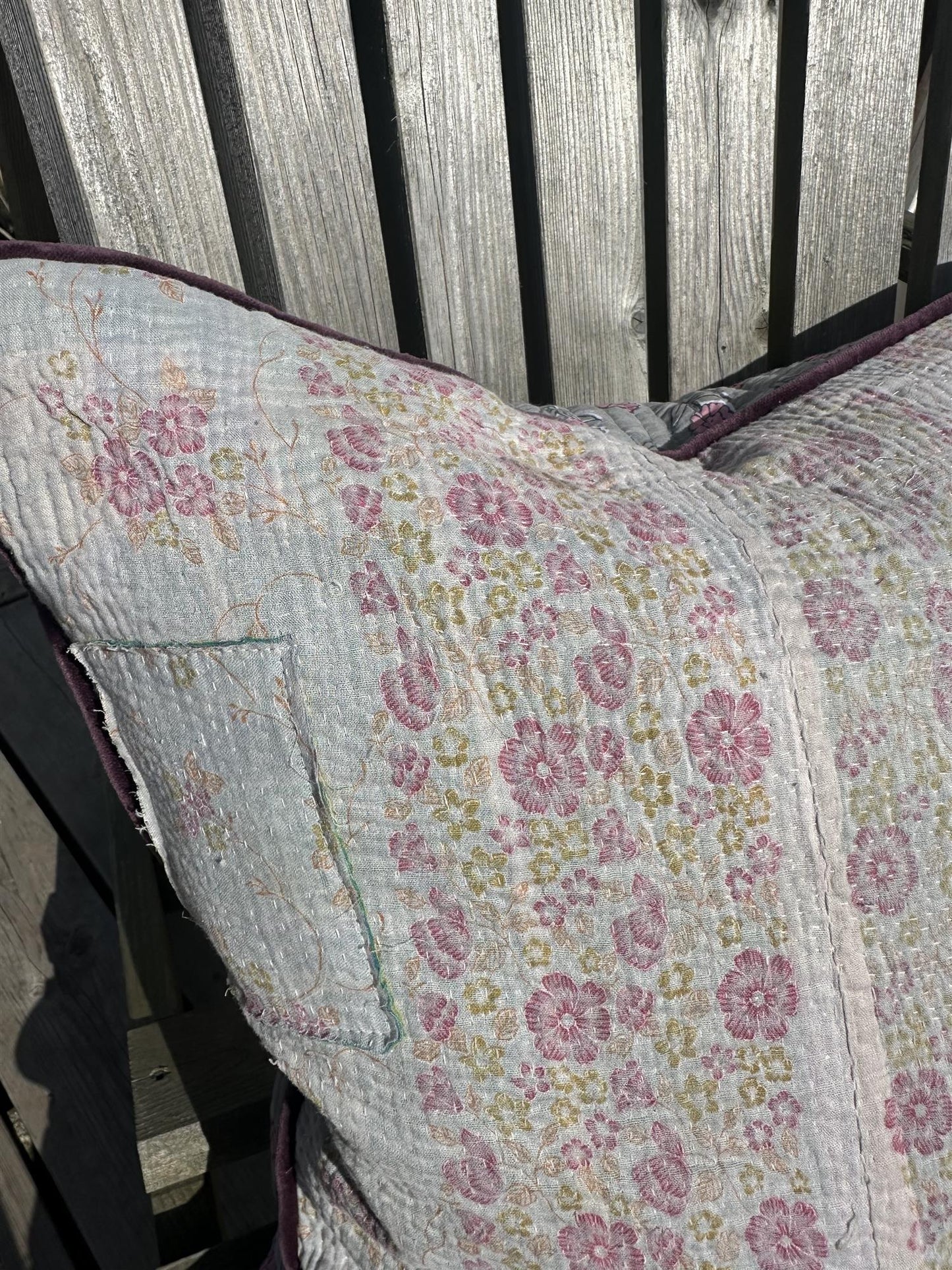 Putetrekk vintage kantha blokktrykket bakside 50x50 cm Nr 5