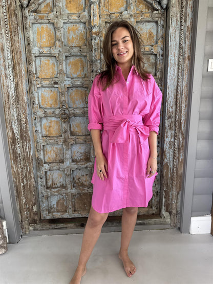 Tina skjortekjole med belte pink