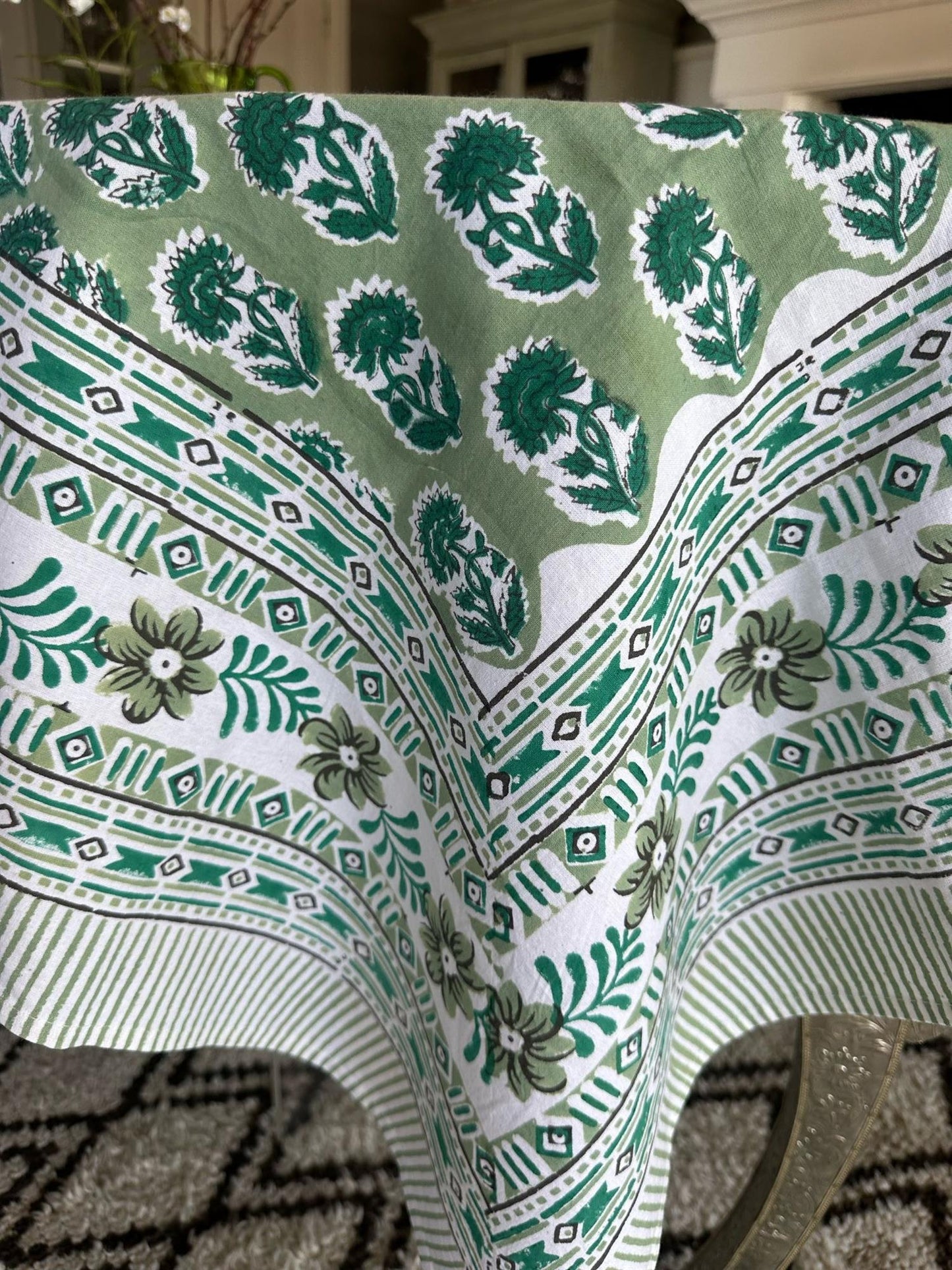 Duk blokktrykk 150 x 250 cm clover green