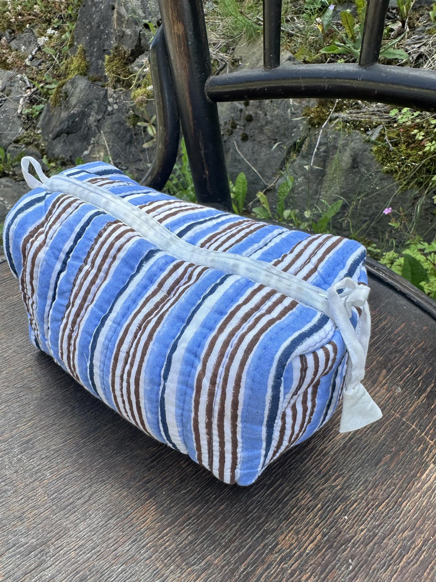 Sminkepung blokktrykket stripe blues
