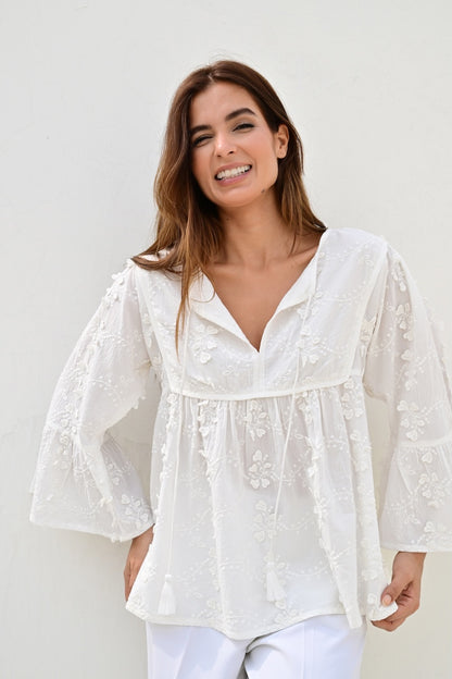 Paris bluse brodert off white
