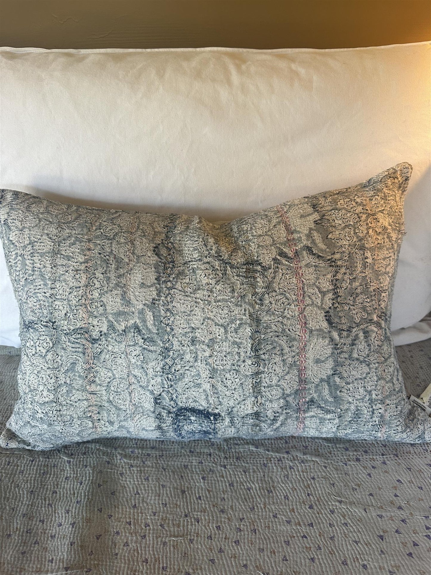 Putetrekk vintage kantha 40 x 60 cm blokktryket blå #62