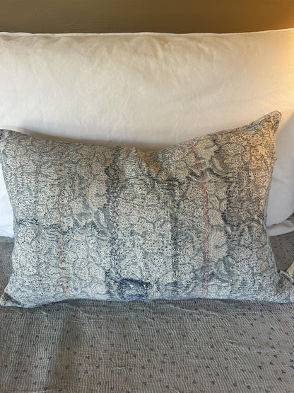 Putetrekk vintage kantha 40 x 60 cm blokktryket blå #62