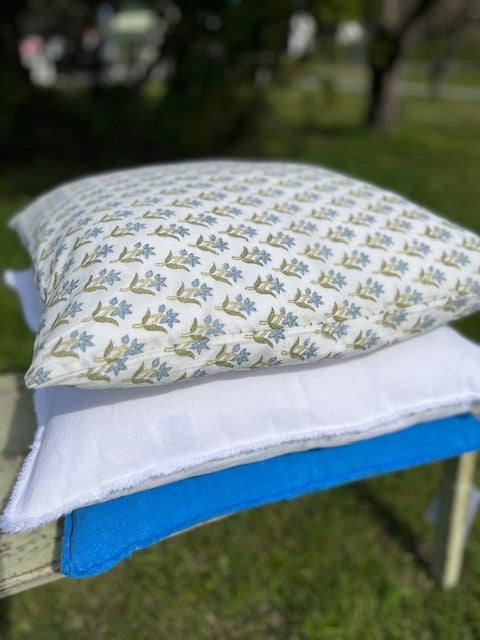 Putetrekk blokktrykk bomull 50x50 cm hvit