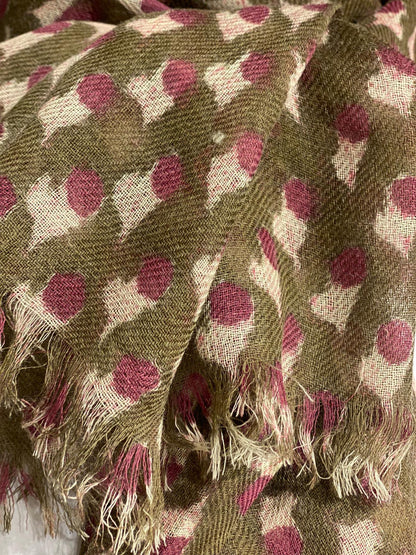 Skjerf blokkprint oliven & pink