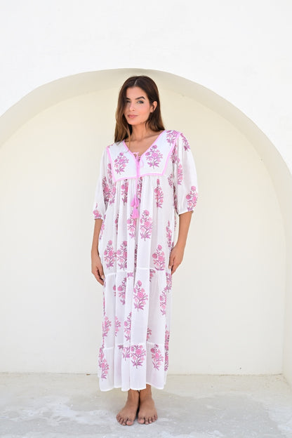 Lille smekkekjole lang v -hals white/lilac