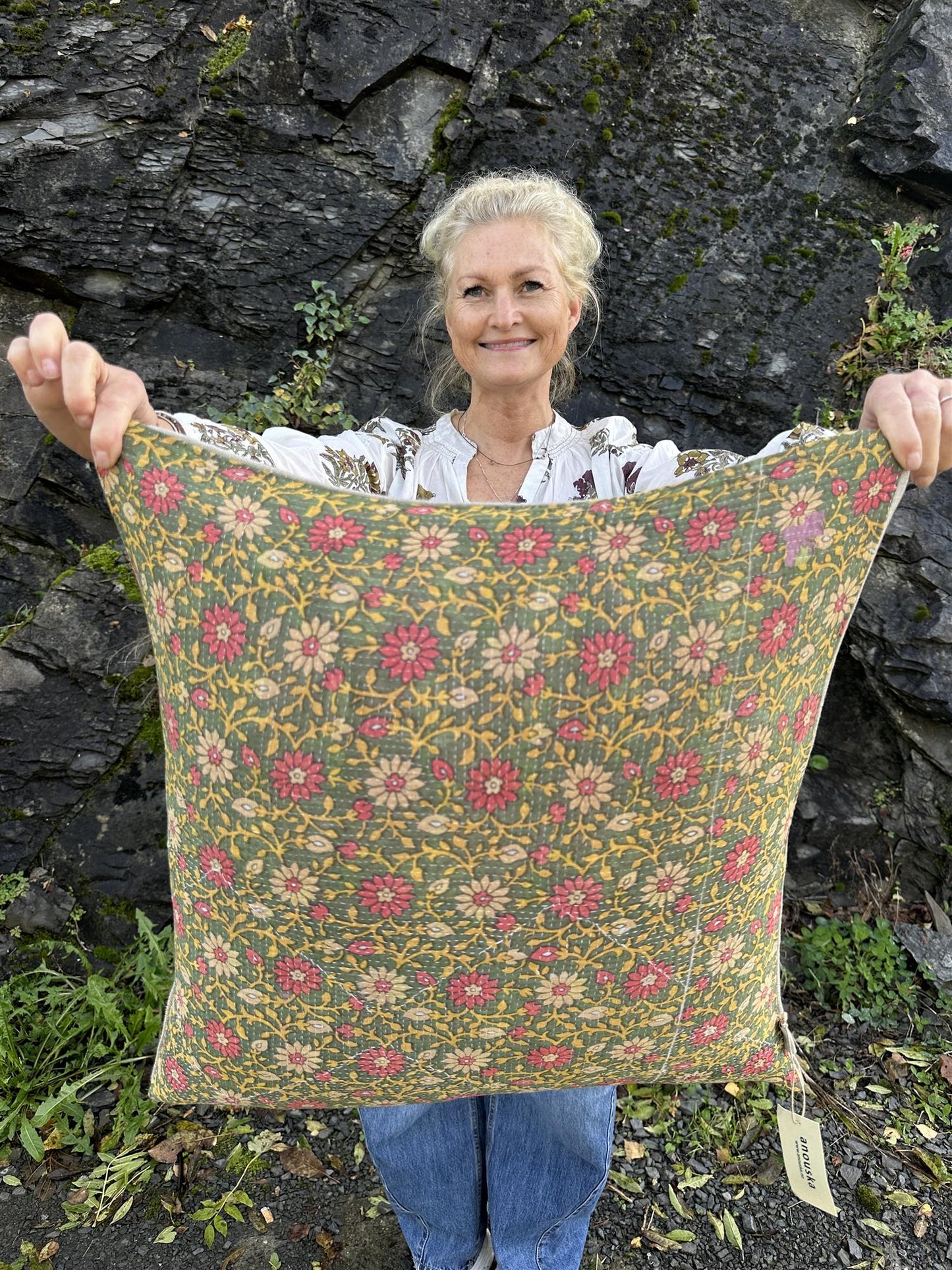 Putetrekk vintage kantha 50x50 cm Nr 95