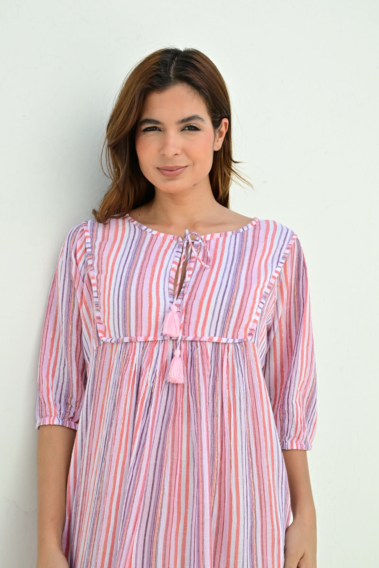 Marseille smekkekjole lang stripe purple
