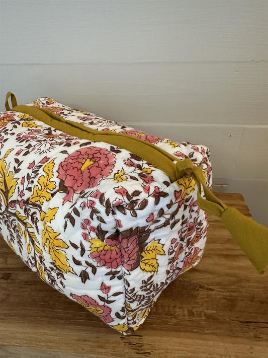 Toalettmappe blokktrykket Fleur yellow