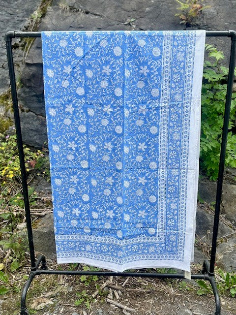 Duk 150 x 250 cm blokktrykket jeans blue