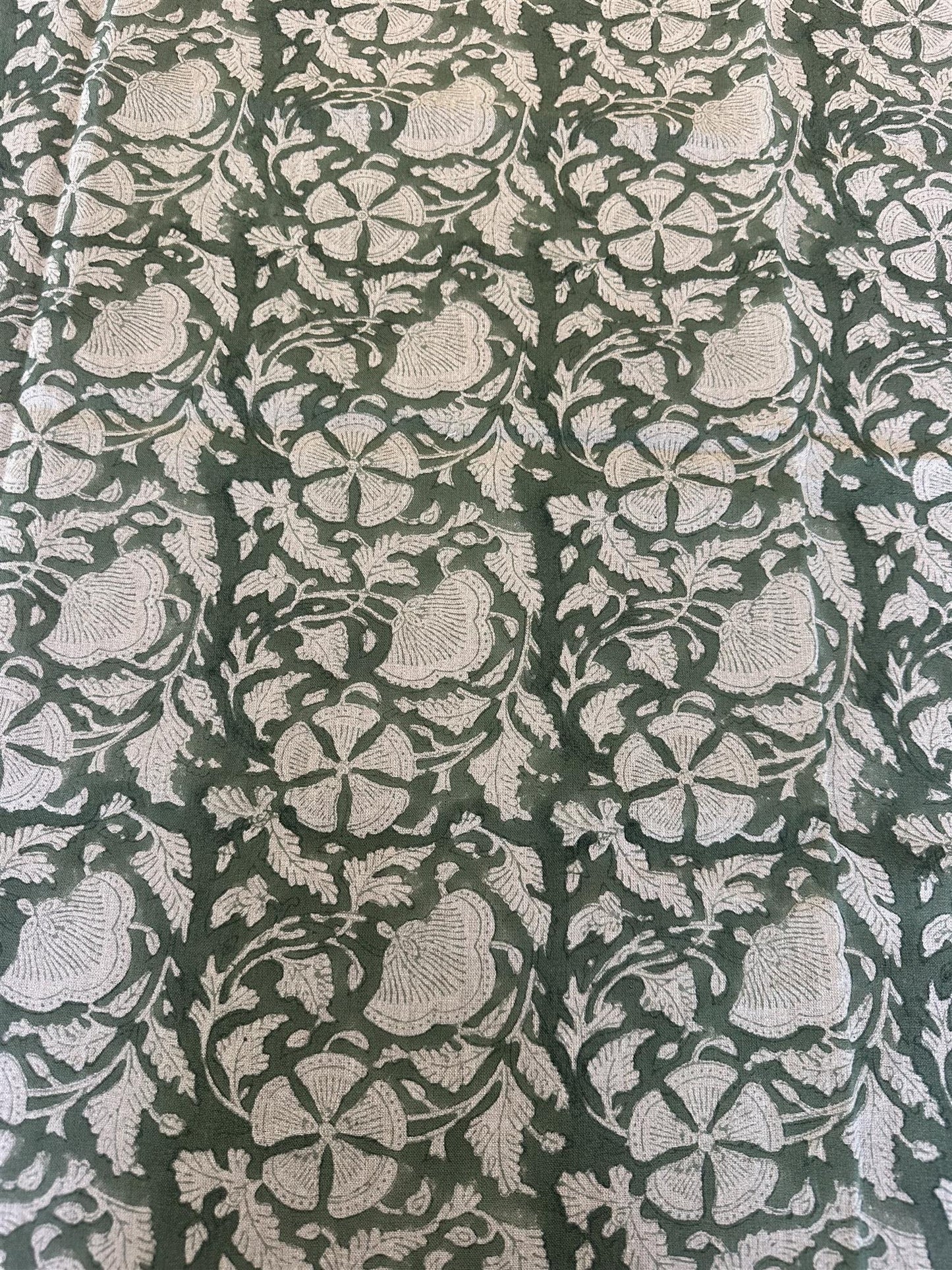 Duk 100% lin blokktrykket mønster 150x350 cm natur & grønn