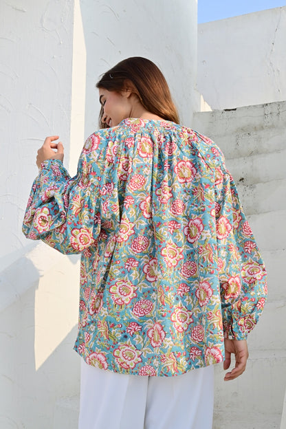 Opio bluse turquise/red