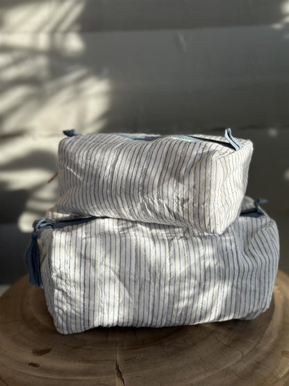 Toalettmappe blokktrykket jeans stripe