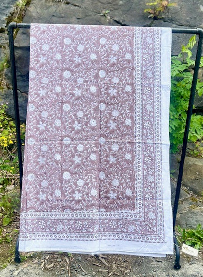 Duk 150 x 250 cm blokktrykket mauve