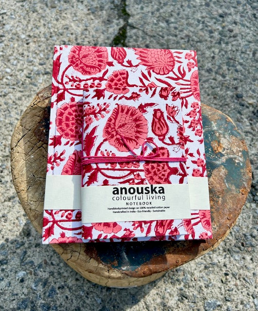 Notatbok large blokktrykket omslag raspberry