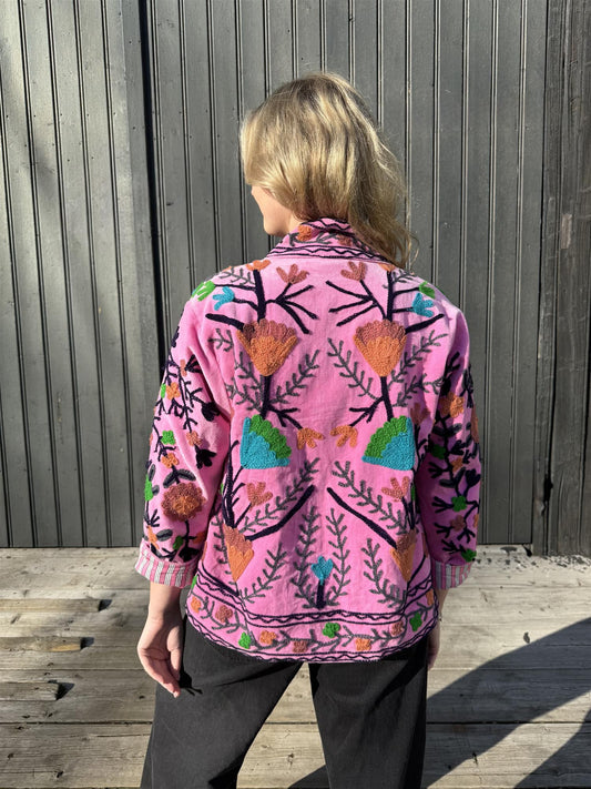 Anouska jakke velur med broderier light pink