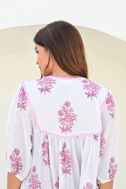 Lille smekkekjole lang v -hals white/lilac