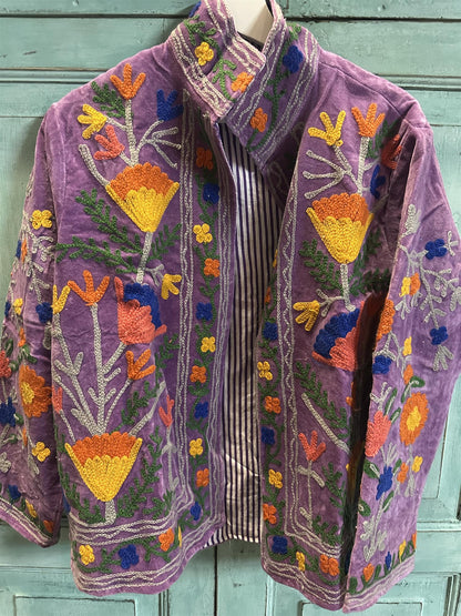 Anouska jakke velur med broderier purple