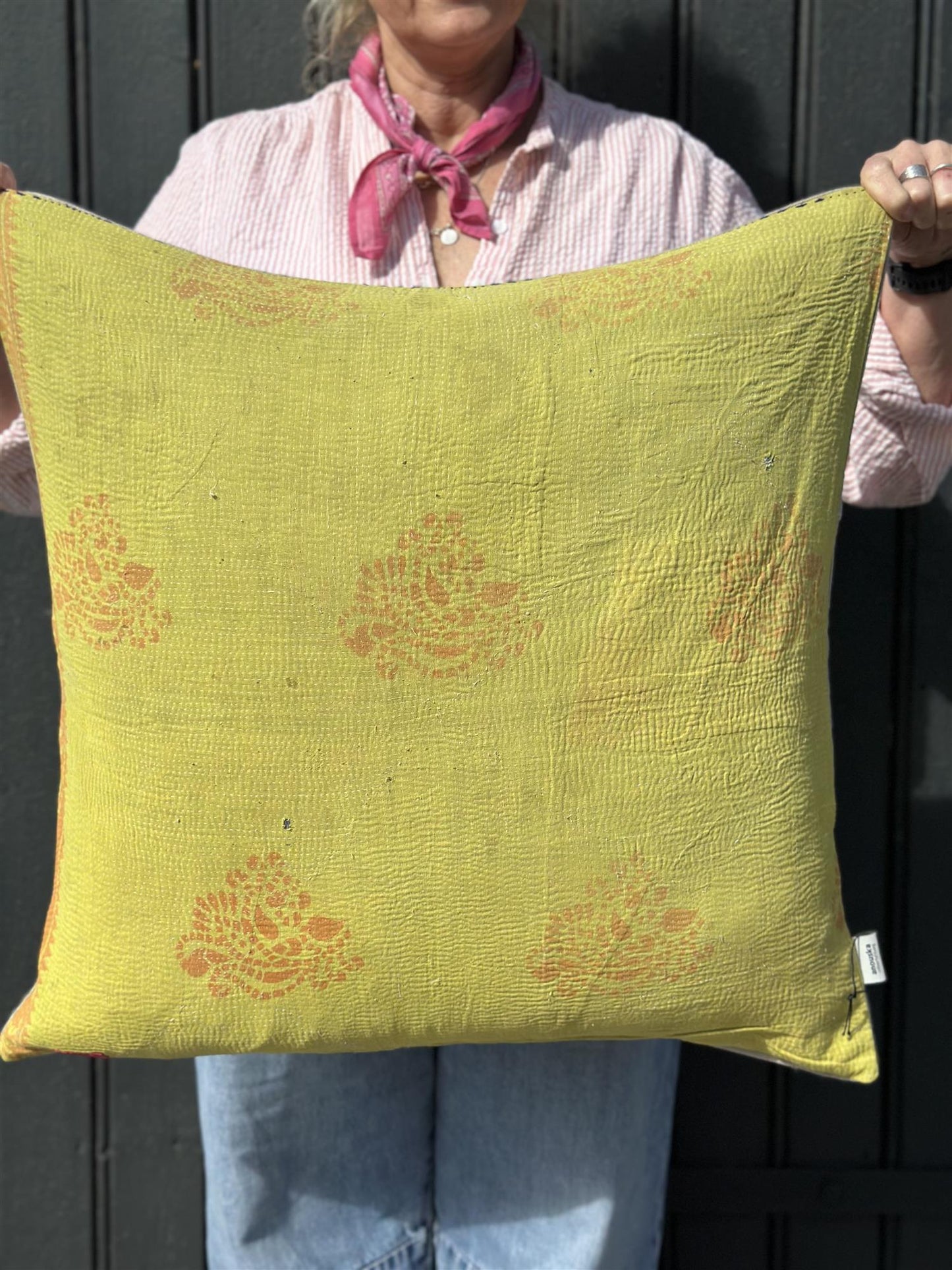 Putetrekk vintage kantha 60 x 60 cm Nr 10