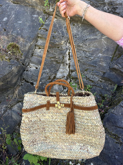 Berber Berkin bag med brune skinndetaljer og skinnhank
