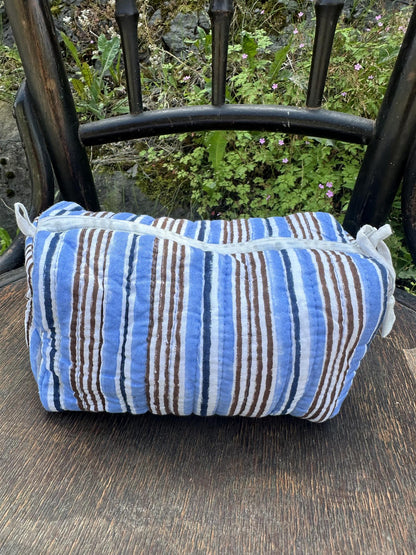 Sminkepung blokktrykket stripe blues