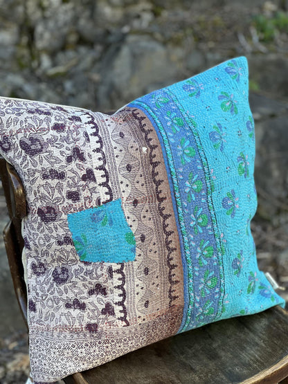 Putetrekk vintage kantha 50x50 cm Nr 23