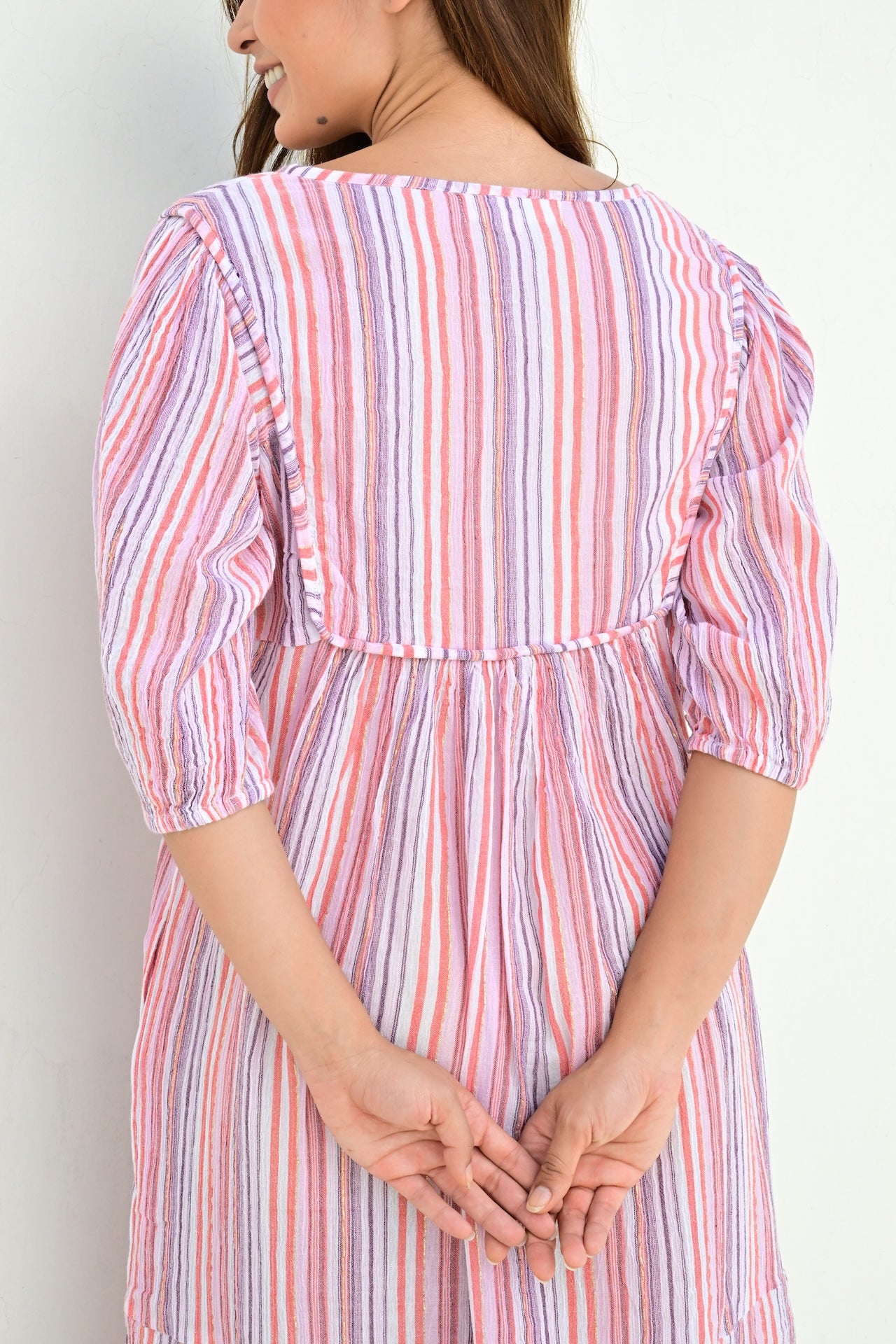 Marseille smekkekjole lang stripe purple