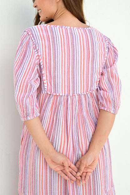 Marseille smekkekjole lang stripe purple