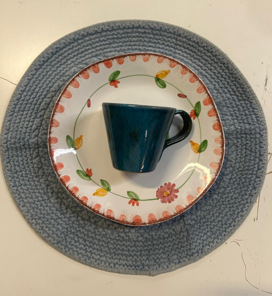 Spisebrikke velur rund Ø: 40 cm jeans blue