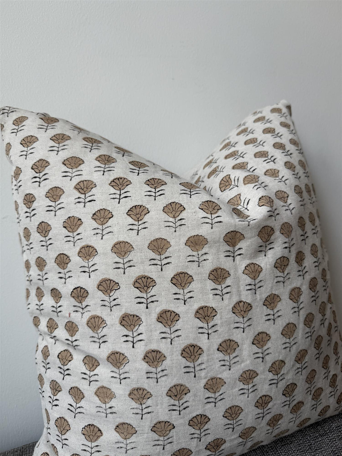 Putetrekk 100% lin blokktrykket mønster 50x50 cm natur, brun