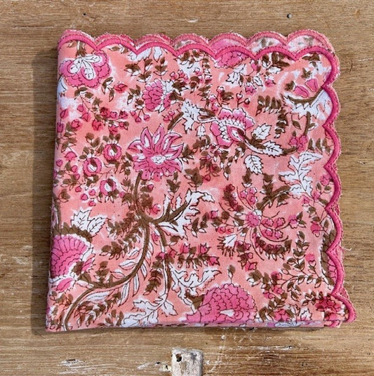 Serviett blokktrykket Fleur peach