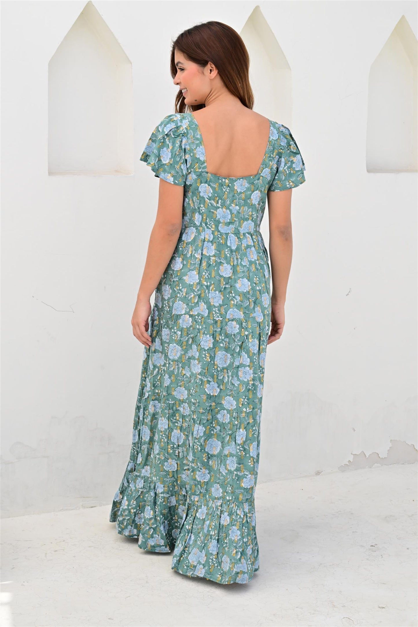 Montpellier kjole lang teal green lurex