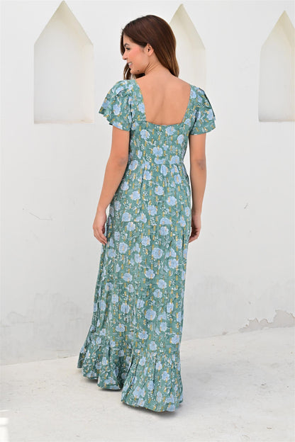 Montpellier kjole lang teal green lurex