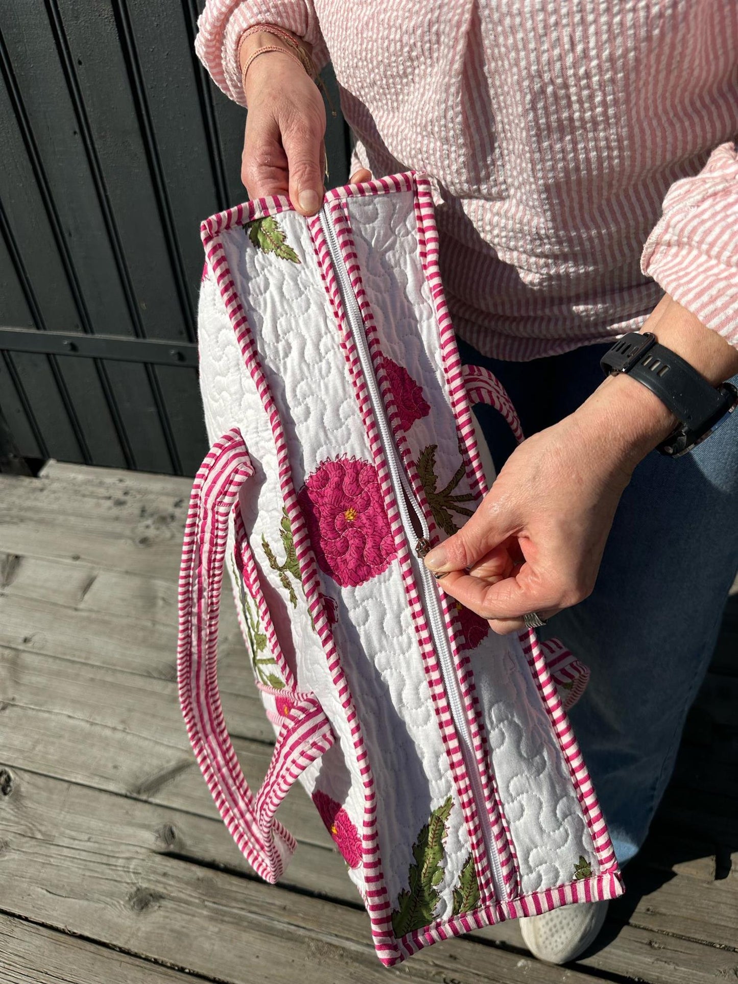 Vattert bag hvit/pink