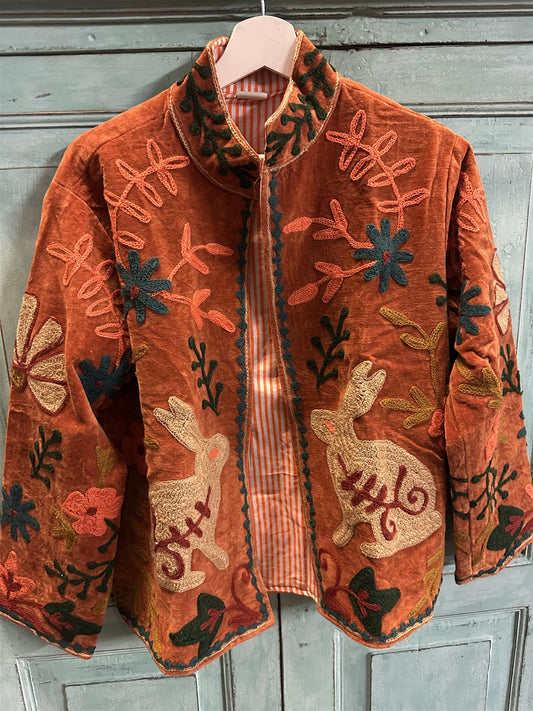 Anouska jakke velur med broderier rust
