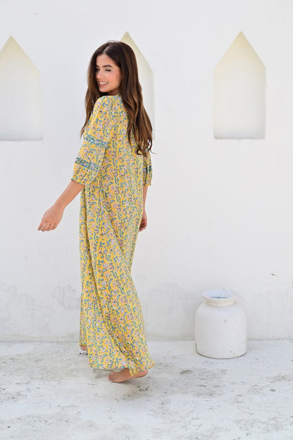 Ville Franche lang kjole provence/yellow