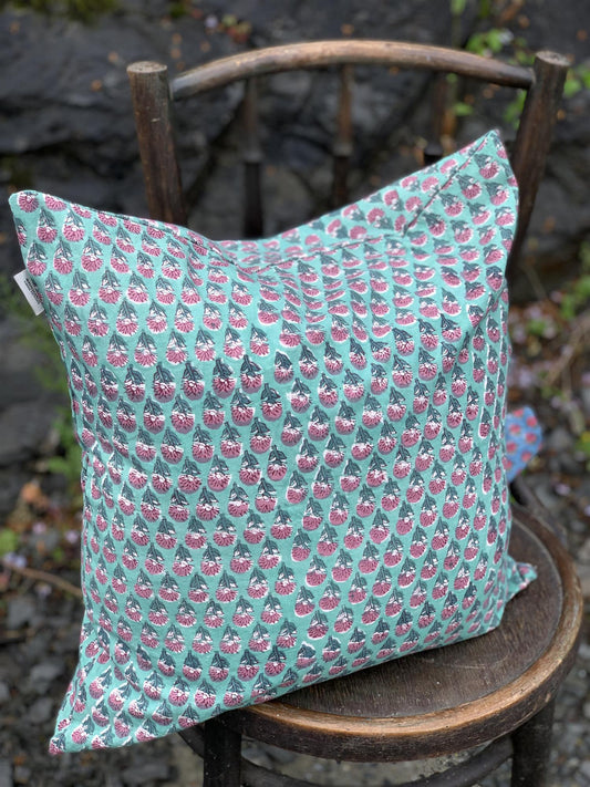 Putetrekk 50 x 50 cm blokktrykket aqua