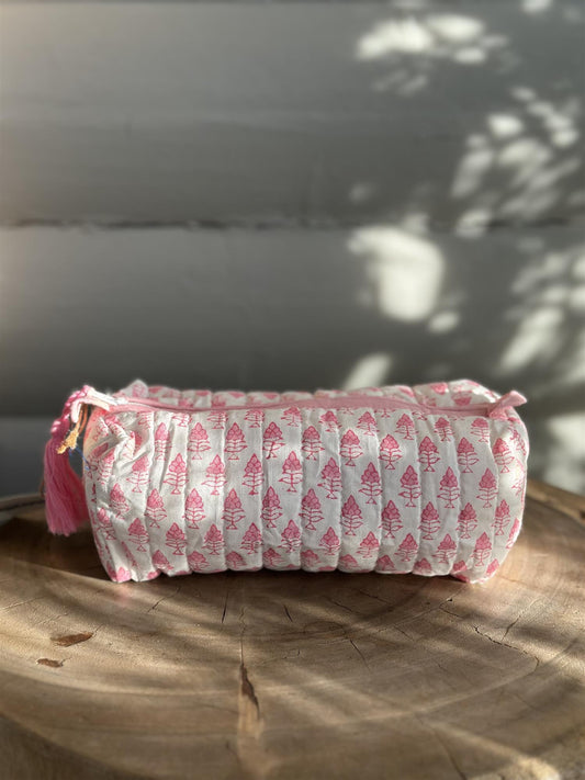 Sminkepung blokktrykket pink buti