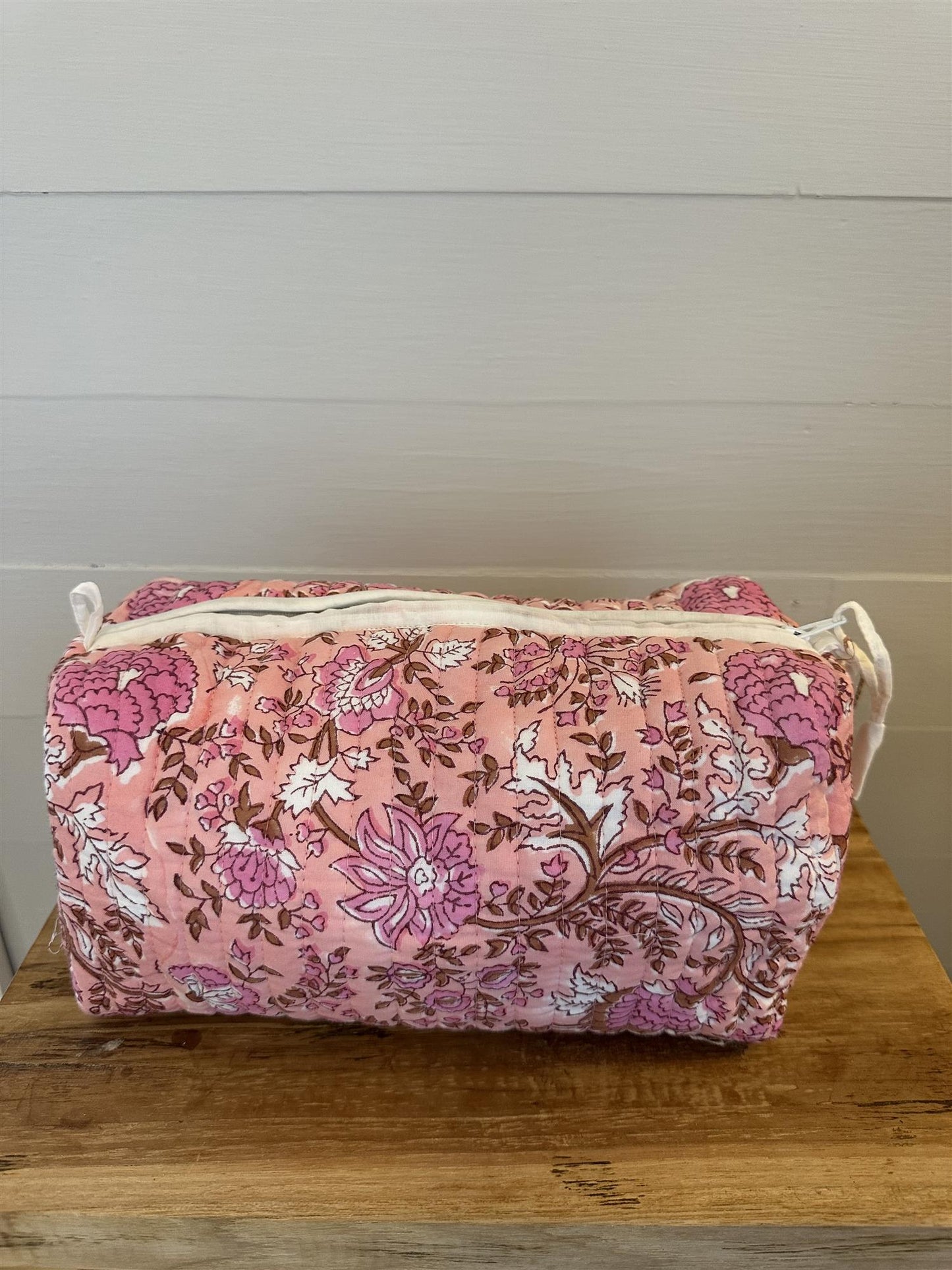 Toalettmappe blokktrykket Fleur pink