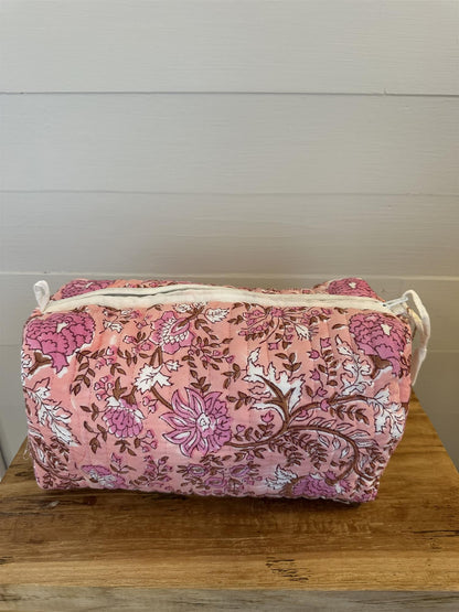 Toalettmappe blokktrykket Fleur pink