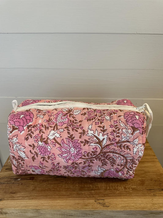 Toalettmappe blokktrykket Fleur pink