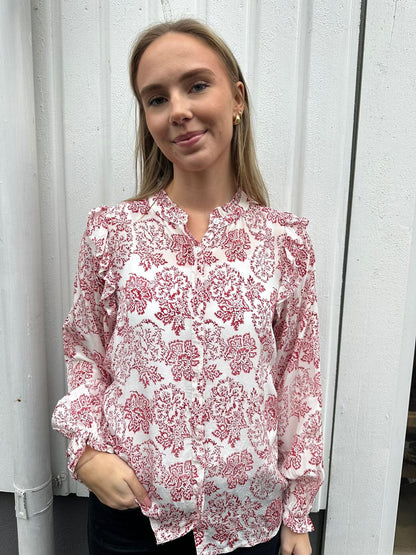 Alexandra bluse rød/hvit
