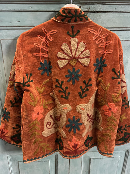 Anouska jakke velur med broderier rust