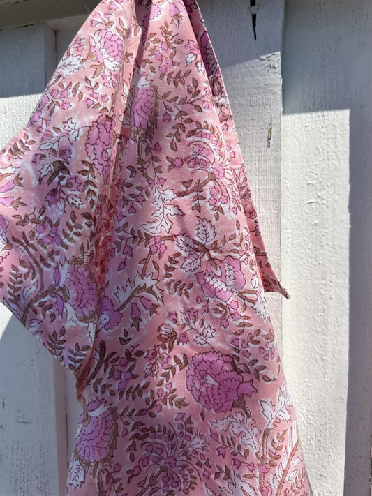 Kjøkkenhåndkle Fleur pink blokkprint