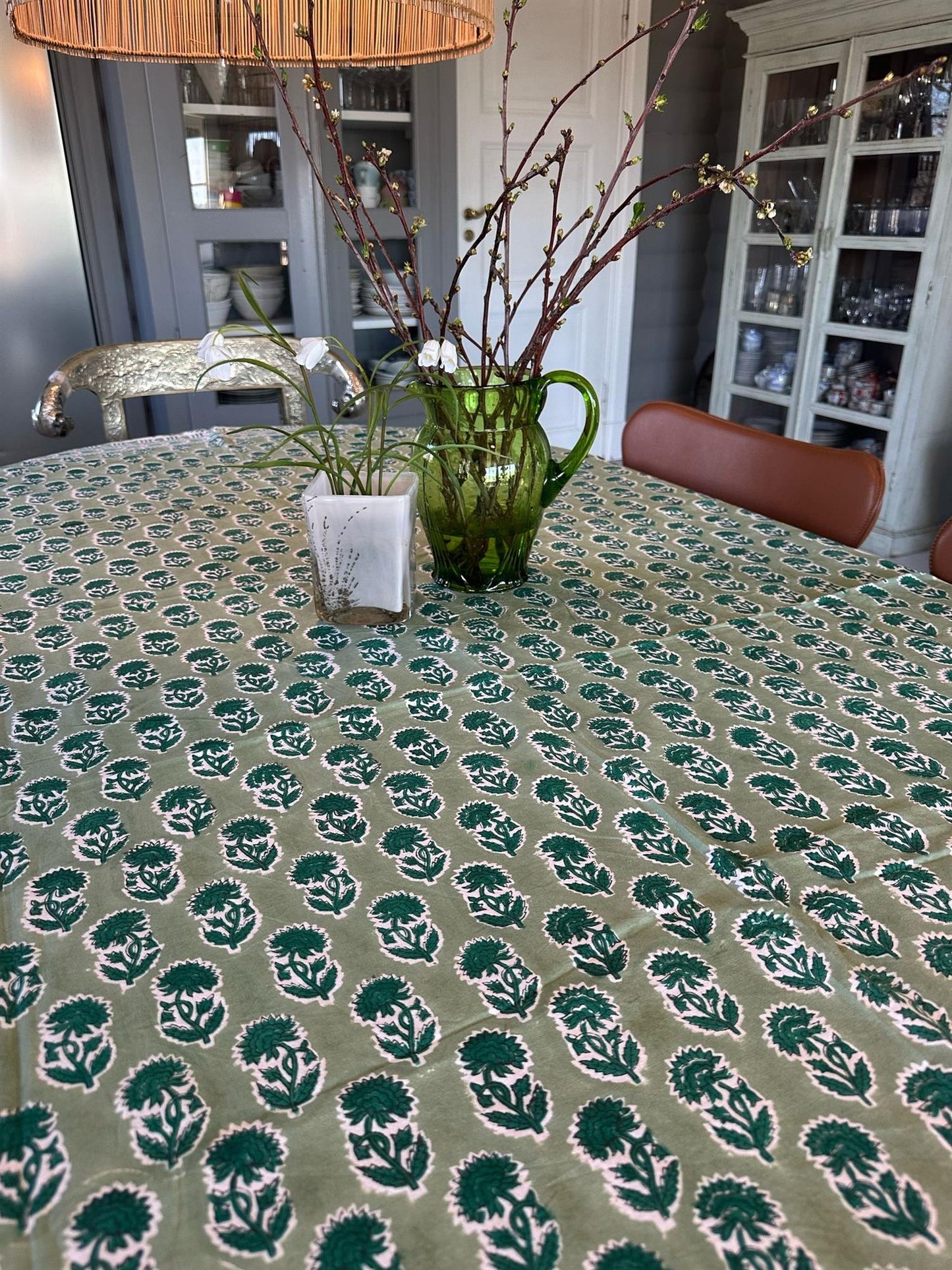 Duk blokktrykk 150 x 250 cm clover green