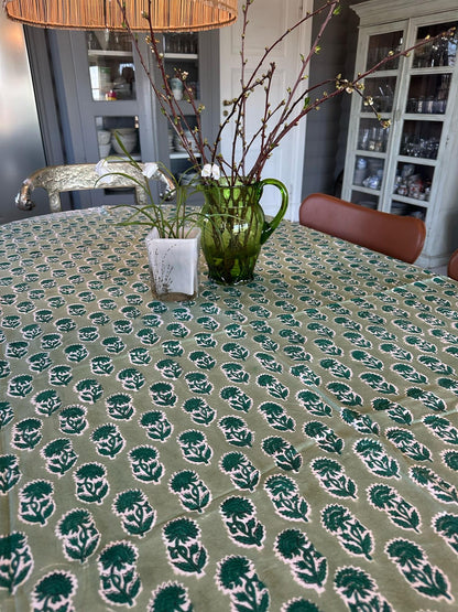 Duk blokktrykk 150 x 250 cm clover green
