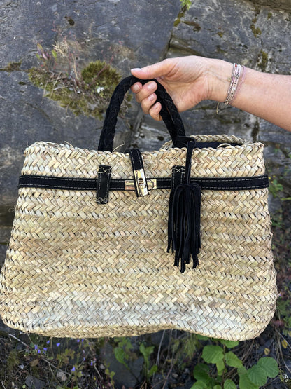 Berber Berkin bag med sorte skinndetaljer og skinnhank