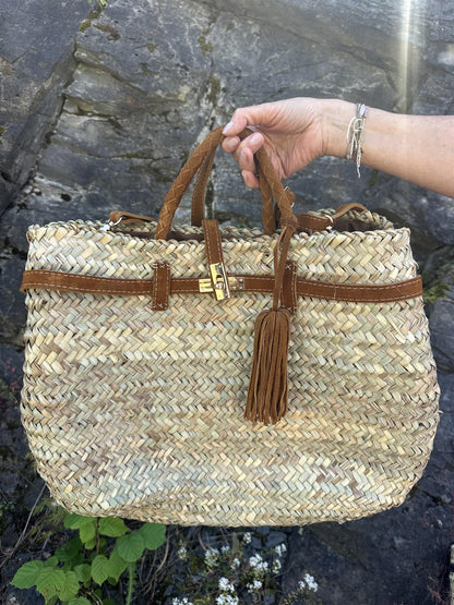 Berber Berkin bag med brune skinndetaljer og skinnhank
