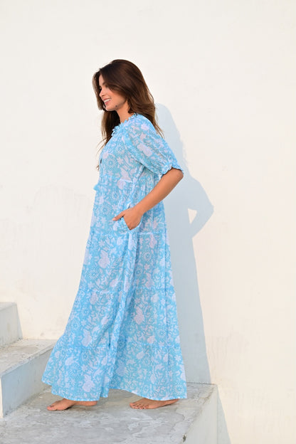Lyon kjole lang ocean blue